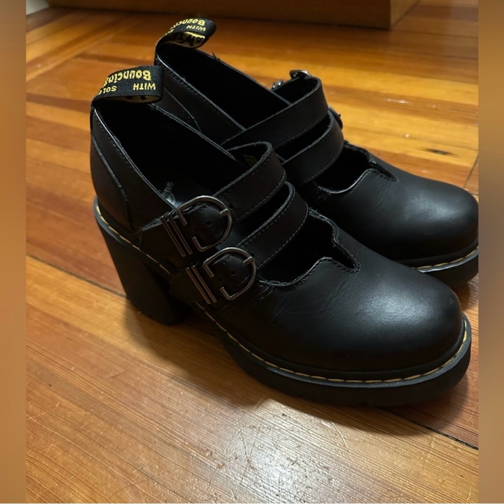 Dr. Martens Eviee Sendal Leather Black Chunky Heel Shoes